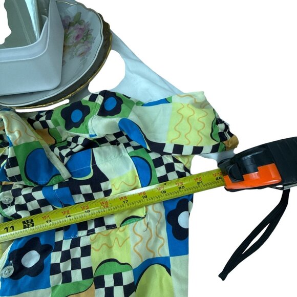 RSQ Geometric Retro Shirt Men's M 90s Rayon Short Sleeve Button Up Relaxed Fit - Picture 6 of 6